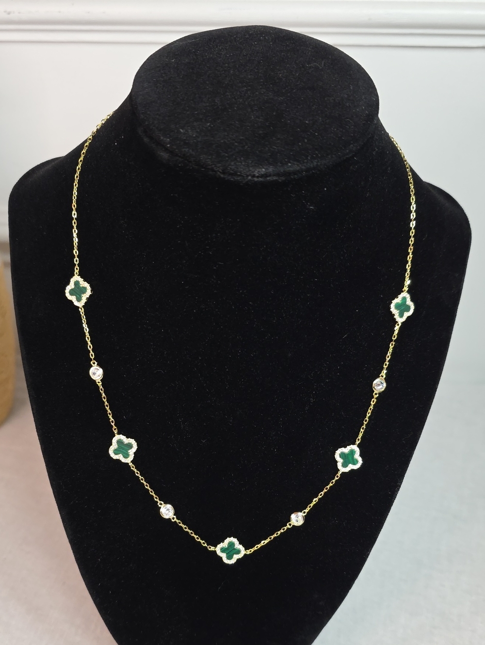 Gold Plated Over .925 Sterling Silver Malachite Flower Necklace NWOT